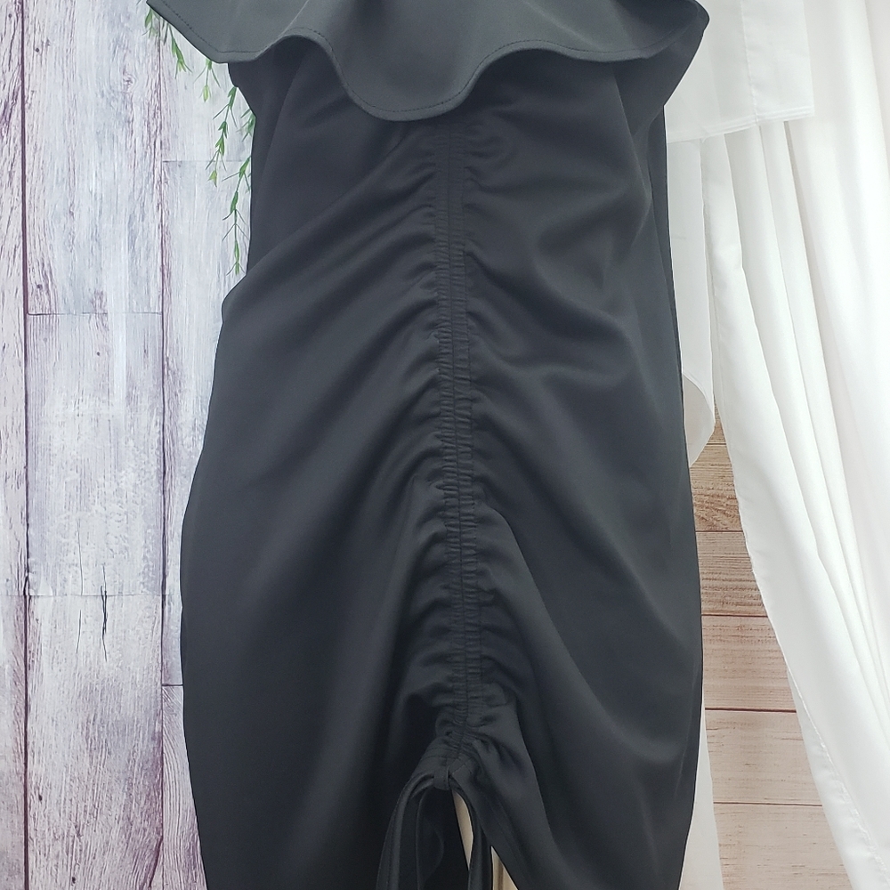 Black Rouched and Ruffled Cocktail Dress by Bloom Chic - Picture 9 of 13